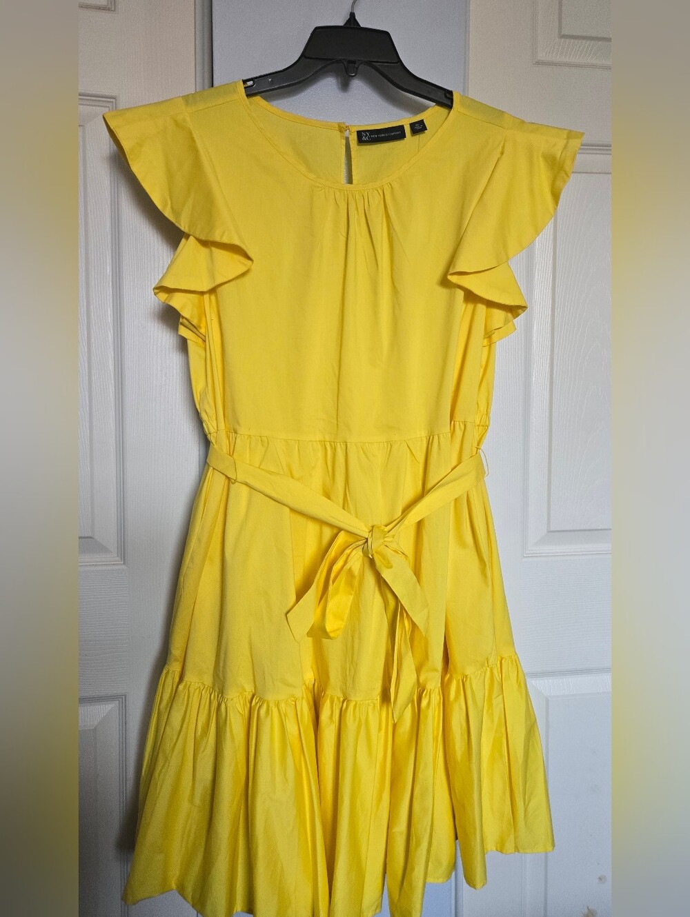 Yellow Belted Ruffle Sleeve Dress